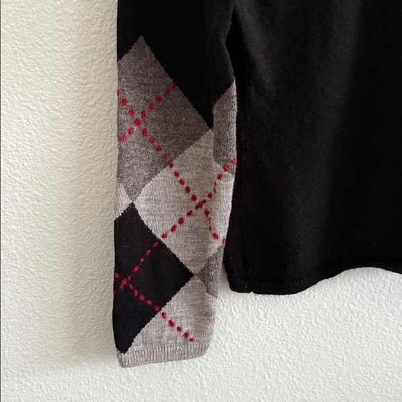 Black Hillard & Hanson Wool Blend Argyle Sweater Sleeves Size Medium - Picture 3 of 4